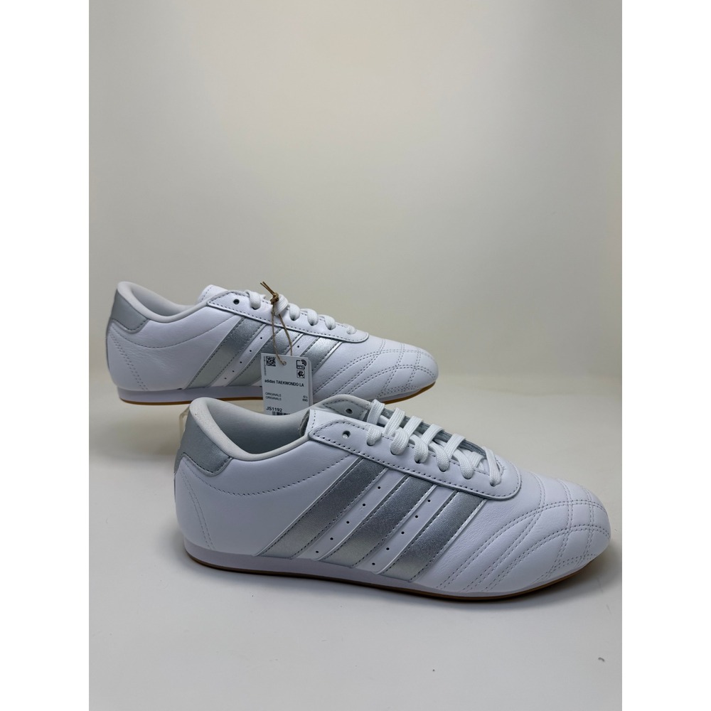 adidas Taekwondo Lace Womens Size 8 White Silver Metallic Leather Shoes JS1192